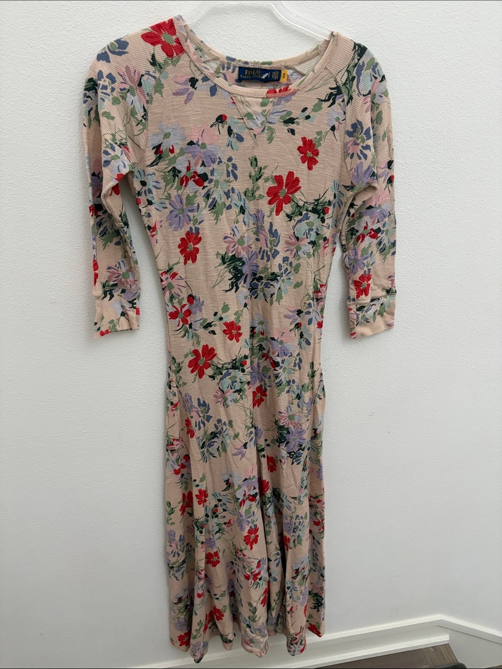 Polo by Ralph Lauren Beige Floral Long-Sleeve Midi Dress Small